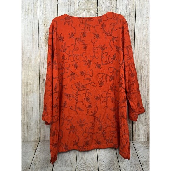 NWT Ali Miles Tunic Wearable Art XL Orange Black Abstract Crinkle Artsy Boho - Picture 5 of 7